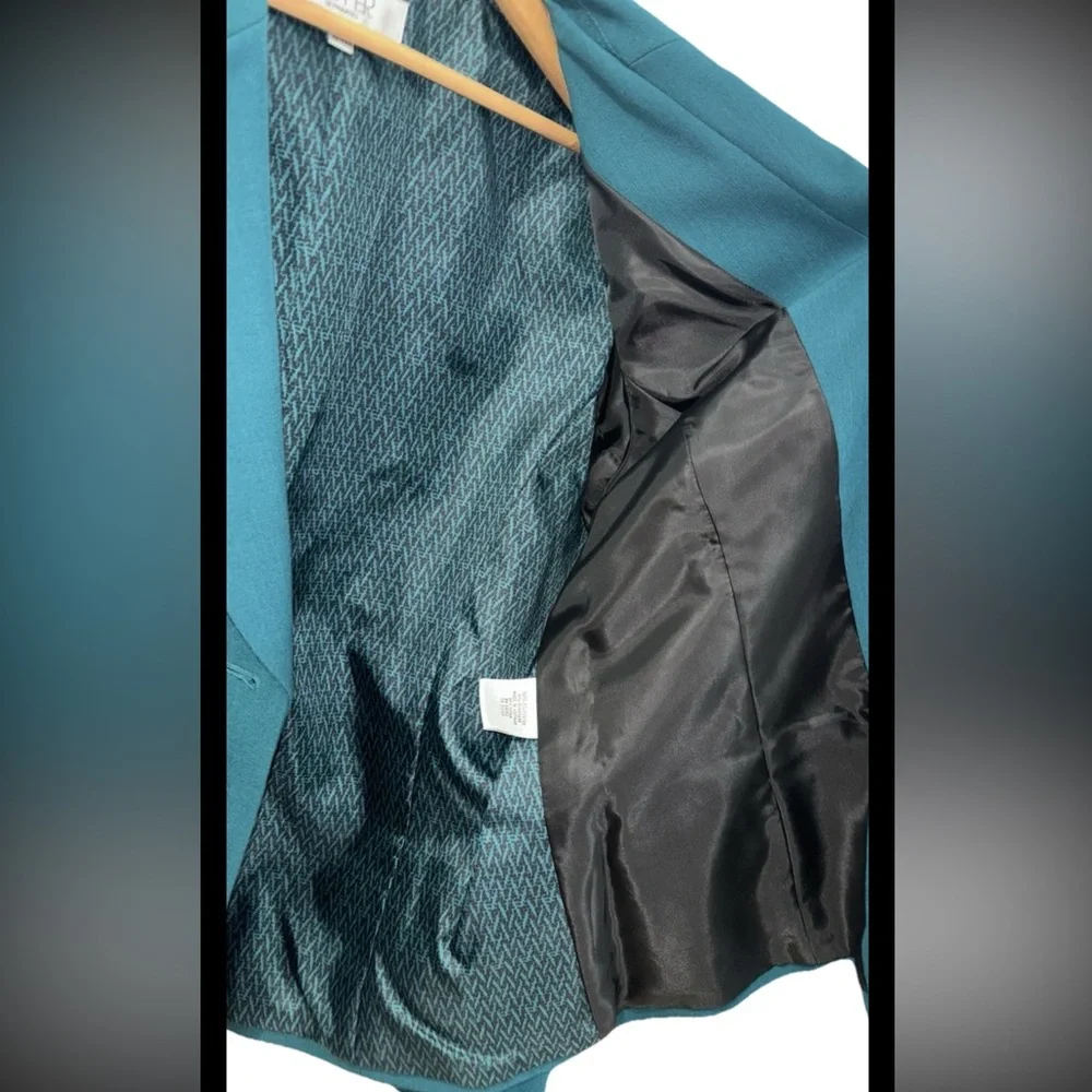 NWT Kasper‎ Womens Sz 14 Teal Peacock Lined Button Blazer Jacket Career Suit $99 - Picture 7 of 13